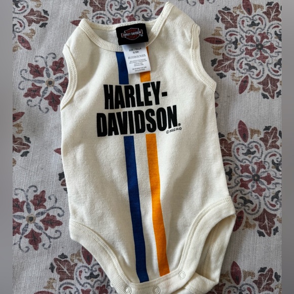 Harley-Davidson Cream Onesie with Blue and Orange Accents - Picture 1 of 2
